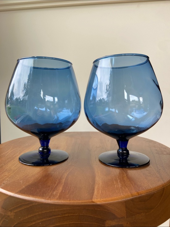Empoli Other - Vintage Empoli Handblown Deep Blue Brandy Glasses - Set of 2
